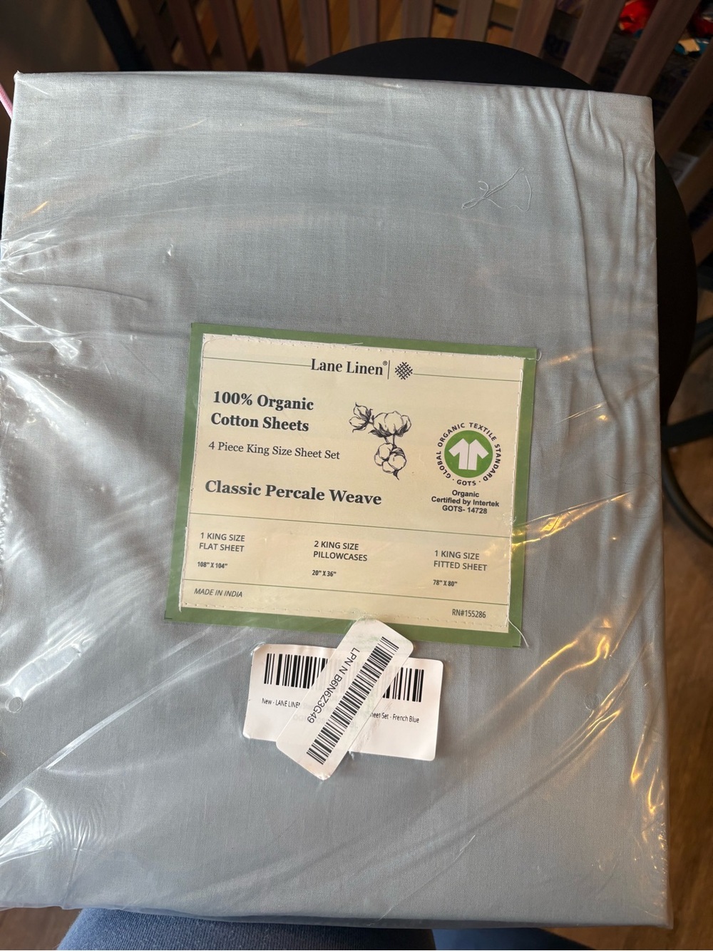 Lane linen Organic Cotton Sheet Set - Sage King - Picture 2 of 3